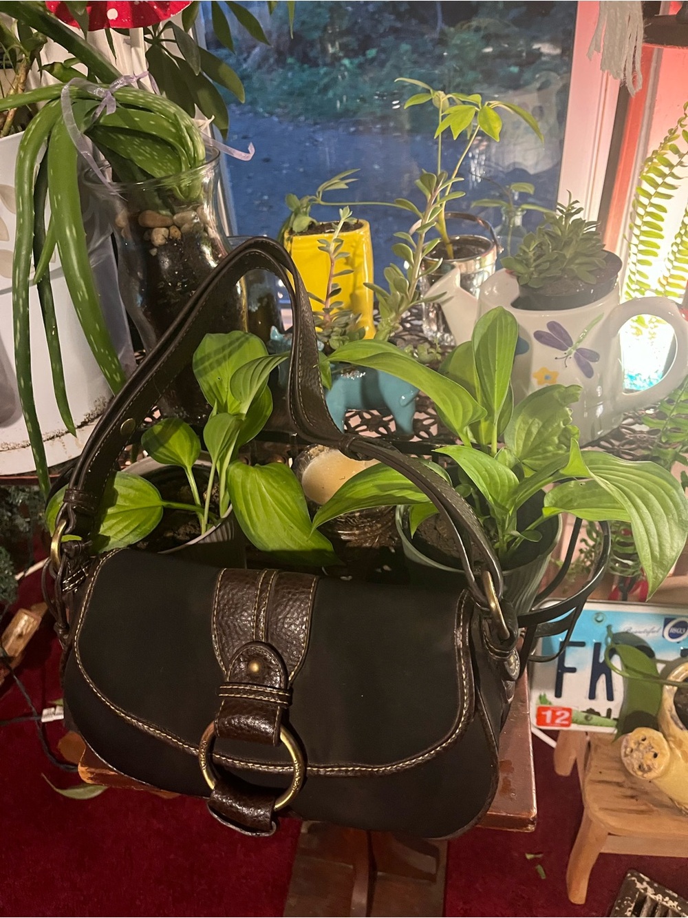 Vintage Chaps Classic Black and Brown Women's Shoulder Bag